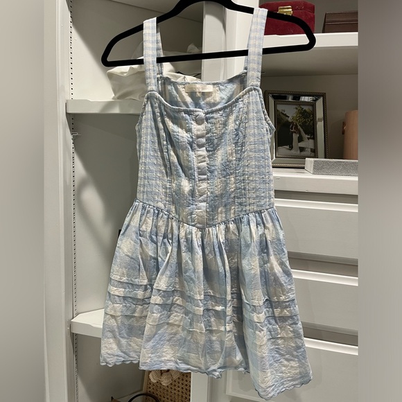 Loveshackfancy Chennedy Gingham Pleated Mini Dress Blue - Picture 3 of 4